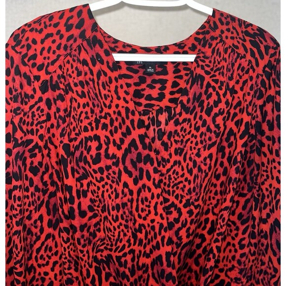I.N.C International Concepts Surplice Top Womens XL Red Leopard Print Cheetah - Picture 3 of 7